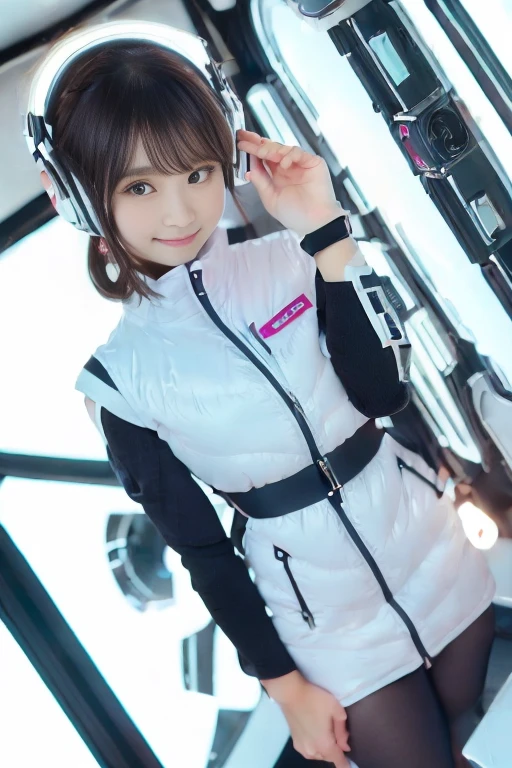 ((NSFW: 1.4)), (acrobatic pose):10,((Detailed face, Professional photography)), ((NSFW, zettai ryouiki, 1 girl)), Ultra-high resolution, (Realistic: 1.4), RAW Photos, highest quality, (PhotoRealistic Stick), concentrated, Soft Light, ((30 years old)), ((Japanese)), (( (Young Face))), (surface), (Depth of written boundary), masterpiece, (Realistic),(inside ISS):3, woman, ,astrovest:2,headphone:2,smartwatch,,bangs, ((1 girl)),(black sleeves):2,(black tights):2,inside spacestation,inside spacecraft,,zero gravity,smile,open leg,blush:1.5,hidden hands,neotech