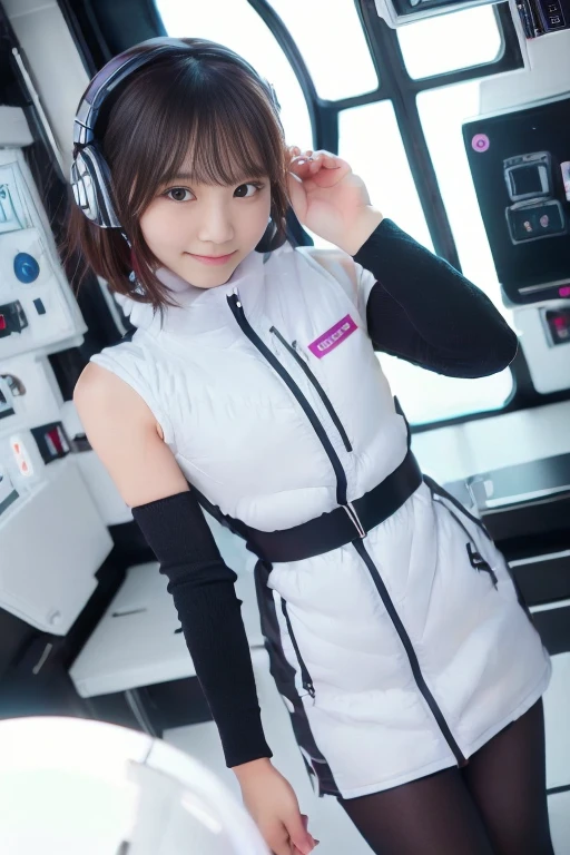 ((NSFW: 1.4)), (acrobatic pose):10,((Detailed face, Professional photography)), ((NSFW, zettai ryouiki, 1 girl)), Ultra-high resolution, (Realistic: 1.4), RAW Photos, highest quality, (PhotoRealistic Stick), concentrated, Soft Light, ((30 years old)), ((Japanese)), (( (Young Face))), (surface), (Depth of written boundary), masterpiece, (Realistic),(inside ISS):3, woman, ,astrovest:2,headphone:2,smartwatch,,bangs, ((1 girl)),(black sleeves):2,(black tights):2,inside spacestation,inside spacecraft,,zero gravity,smile,open leg,blush:1.5,hidden hands,neotech