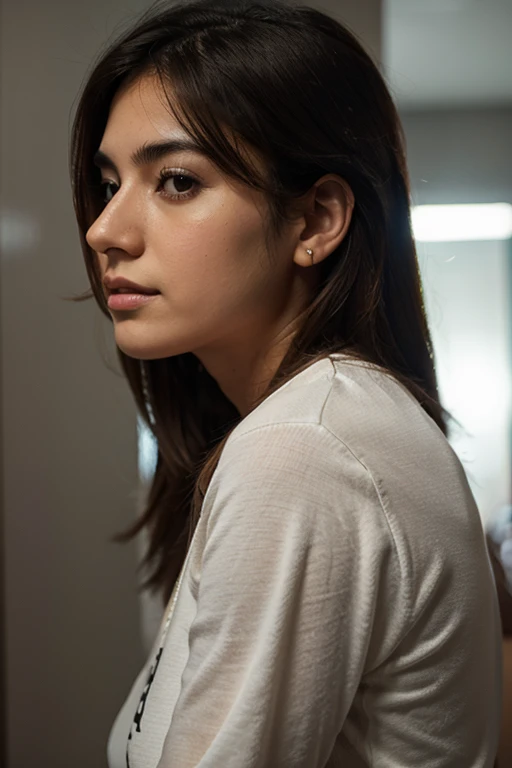 una mujer bonita y joven de perfil