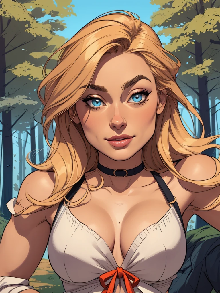 masterpiece, best quality, highly detailed, 1girl, solo, twintails, off-shoulder sweater, choker, jacket, hairband, looking at viewer, smile, blush, Wide Smile, Eyes Detailed & Wide, sexy Pose. Ultra HD, Rococo-Inspired Fantasy Art With Intricate Details. Cute, Charming Expression, Alluring-Gaze, looking at viewer Beautiful Eyes, An-Ideal-Figure. Large Youthful Well-Shaped-Breasts, Massive-Round-Bosom, Décolletage. slim waist, fit body, full lipsWarm lights , woman in a dreamy forest at night, with fluffy hair, delicate face, realistic, real, slim, large aperture, sexy shots, attractive poses,Stunnin gly beautiful merge of Scarlett Johanson. Alison Brie, Selena Gomez. symmetrical face, photorealistic, photography, path tracing, specular lighting, volumetric face light, path traced hairmaximum quality{(masutepiece) (8K High Resolution) (top-quality) In the style of breath of the wild.
