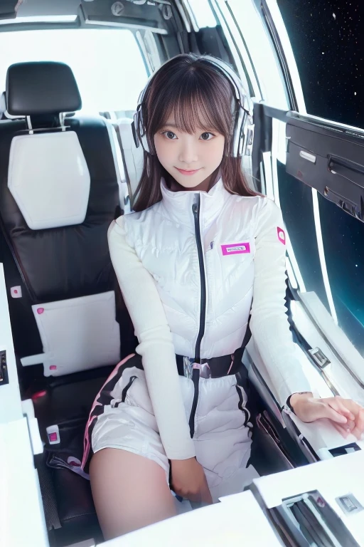 ((NSFW: 1.4)), (acrobatic pose):10,((Detailed face, Professional photography)), ((NSFW, zettai ryouiki, 1 girl)), Ultra-high resolution, (Realistic: 1.4), RAW Photos, highest quality, (PhotoRealistic Stick), concentrated, Soft Light, ((30 years old)), ((Japanese)), (( (Young Face))), (surface), (Depth of written boundary), masterpiece, (Realistic),(inside ISS):3, woman, ,astrovest:2,headphone:2,smartwatch,,bangs, ((1 girl)),(black sleeves):2,(black tights):2,inside spacestation,inside spacecraft,,zero gravity,smile,open leg,blush:1.5,hidden hands,neotech