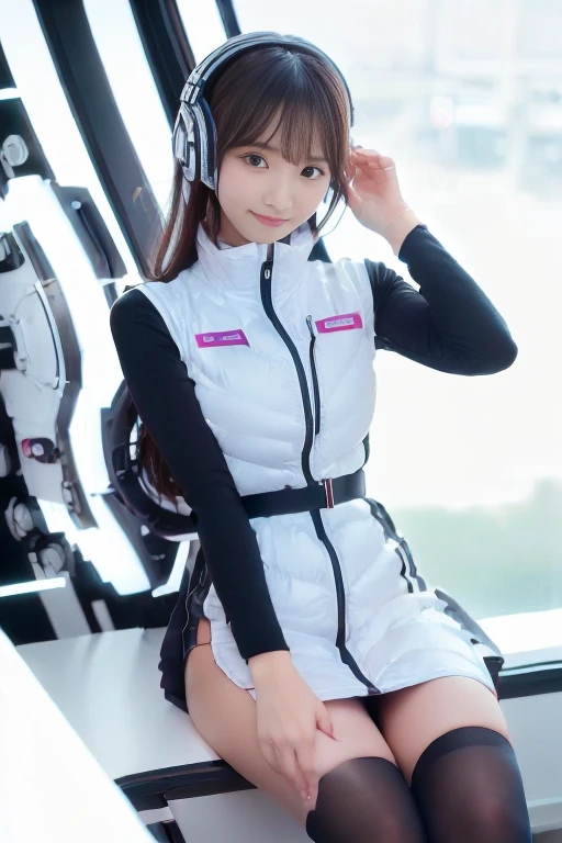((NSFW: 1.4)), (acrobatic pose):10,((Detailed face, Professional photography)), ((NSFW, zettai ryouiki, 1 girl)), Ultra-high resolution, (Realistic: 1.4), RAW Photos, highest quality, (PhotoRealistic Stick), concentrated, Soft Light, ((30 years old)), ((Japanese)), (( (Young Face))), (surface), (Depth of written boundary), masterpiece, (Realistic),(inside ISS):3, woman, ,astrovest:2,headphone:2,smartwatch,,bangs, ((1 girl)),(black sleeves):2,(black tights):2,inside spacestation,inside spacecraft,,zero gravity,smile,open leg,blush:1.5,hidden hands,neotech