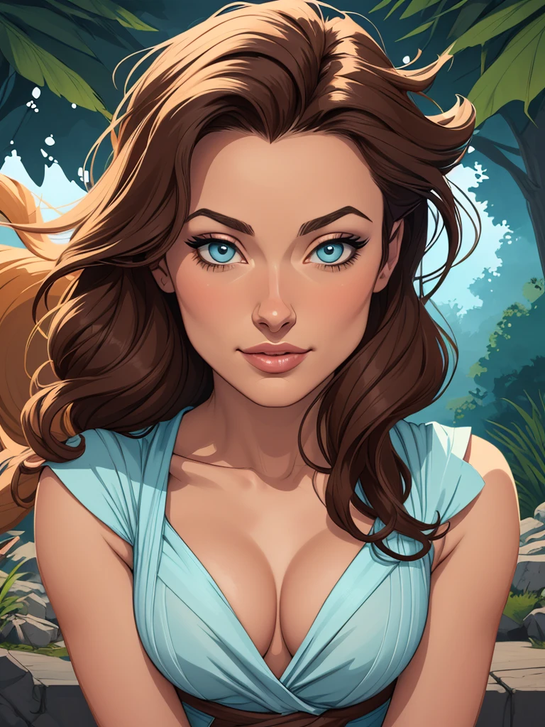 Woman character Olivia Wilde in wars sexual position Cartoon image of a woman .cartoon style illustration, estilo de arte dos desenhos animados, estilo de arte dos desenhos animados, digital illustration style, design de personagens altamente detalhado, arte digital detalhada coragem, Forest fan art, Design de personagens de retrato, beautiful digital illustration, retrato de alta qualidade, Arte em quadrinhos, mulher jovem cabelo com transas lindas . Beautiful lined eyes Medium large bust and wonderful sexy clothes. image expression of sexual desire from the waist to the head illustration