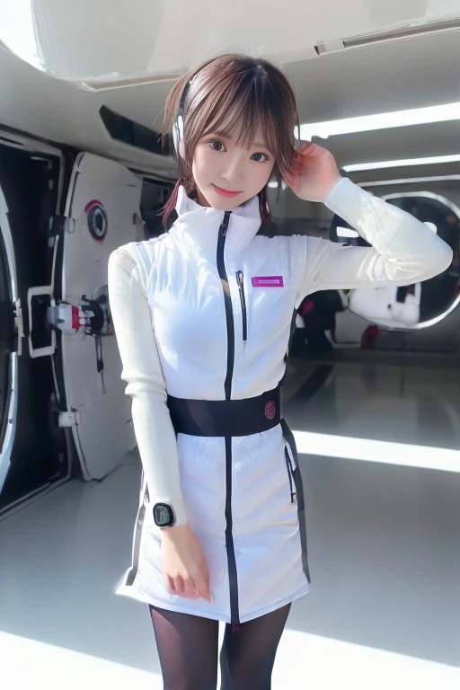 ((NSFW: 1.4)), (acrobatic pose):10,((Detailed face, Professional photography)), ((NSFW, zettai ryouiki, 1 girl)), Ultra-high resolution, (Realistic: 1.4), RAW Photos, highest quality, (PhotoRealistic Stick), concentrated, Soft Light, ((30 years old)), ((Japanese)), (( (Young Face))), (surface), (Depth of written boundary), masterpiece, (Realistic),(inside ISS):3, woman, ,astrovest:2,headphone:2,smartwatch,,bangs, ((1 girl)),(black sleeves):2,(black tights):2,inside spacestation,inside spacecraft,,zero gravity,smile,open leg,blush:1.5,hidden hands,neotech
