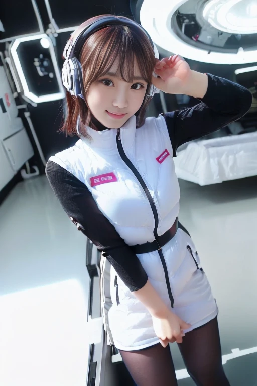 ((NSFW: 1.4)), (acrobatic pose):10,((Detailed face, Professional photography)), ((NSFW, zettai ryouiki, 1 girl)), Ultra-high resolution, (Realistic: 1.4), RAW Photos, highest quality, (PhotoRealistic Stick), concentrated, Soft Light, ((30 years old)), ((Japanese)), (( (Young Face))), (surface), (Depth of written boundary), masterpiece, (Realistic),(inside ISS):3, woman, ,astrovest:2,headphone:2,smartwatch,,bangs, ((1 girl)),(black sleeves):2,(black tights):2,inside spacestation,inside spacecraft,,zero gravity,smile,open leg,blush:1.5,hidden hands,neotech