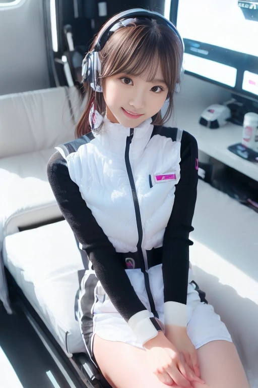 ((NSFW: 1.4)), (acrobatic pose):10,((Detailed face, Professional photography)), ((NSFW, zettai ryouiki, 1 girl)), Ultra-high resolution, (Realistic: 1.4), RAW Photos, highest quality, (PhotoRealistic Stick), concentrated, Soft Light, ((30 years old)), ((Japanese)), (( (Young Face))), (surface), (Depth of written boundary), masterpiece, (Realistic),(inside ISS):3, woman, ,astrovest:2,headphone:2,smartwatch,,bangs, ((1 girl)),(black sleeves):2,(black tights):2,inside spacestation,inside spacecraft,,zero gravity,smile,open leg,blush:1.5,hidden hands,neotech