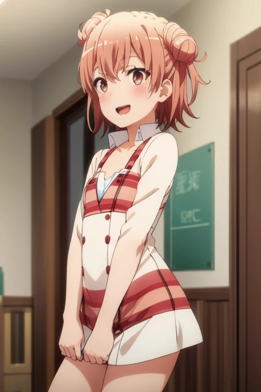 ((highest quality)), ((masterpiece)), (be familiar with), Perfect Face, indoor, Bedroom, Watching the audience,
One woman, Yuigahama Yui,
Open Mouth, Ecstatic expression, blush, smile,
Small breasts, Flat Chest, Young Girl, , , Girl,
Short Hair, Salmon-colored hair, Salmon-colored eyes, Side Pony,
Leg spread,