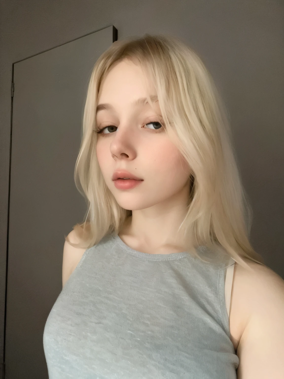 mulher loira com uma regata cinza e uma gravata preta, 🤤 retrato da , cabelo loiro muito claro, 18 anos, de 19 anos, 1 6 anos, cabelo loiro extremamente claro, Anna Nikonova aka Newmilky, cabelo claro, Yelena Belova, cabelos loiros e olhos grandes, fair and pale skin!!, 8k))