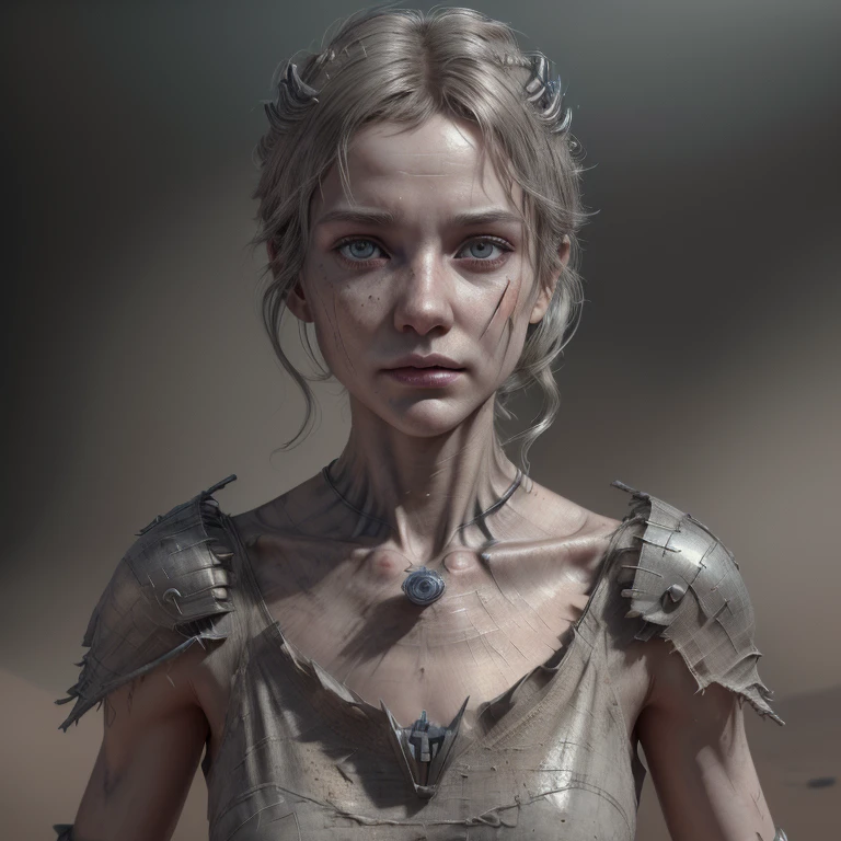 A human wit highly detailed girl head,detailed collarbone, dusty and foggy, cinderella, dystopian, octane render,UHD, retina, masterpiece, ccurate, anatomically correct, textured skin, super detail, high quality, best quality, highres, 16k
