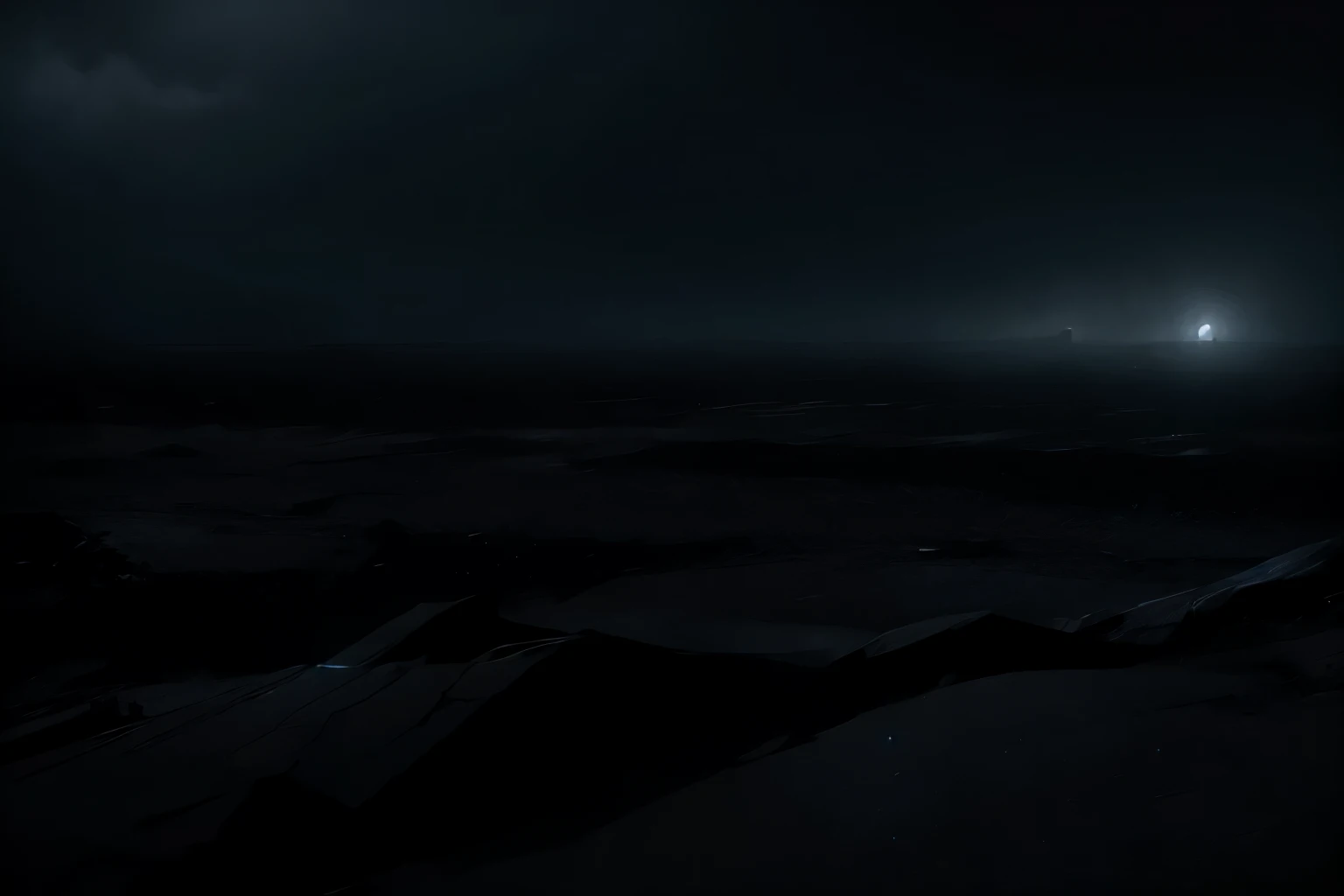 at night, a nightmare vast wasteland, gloom, eerie, dark ,midnight