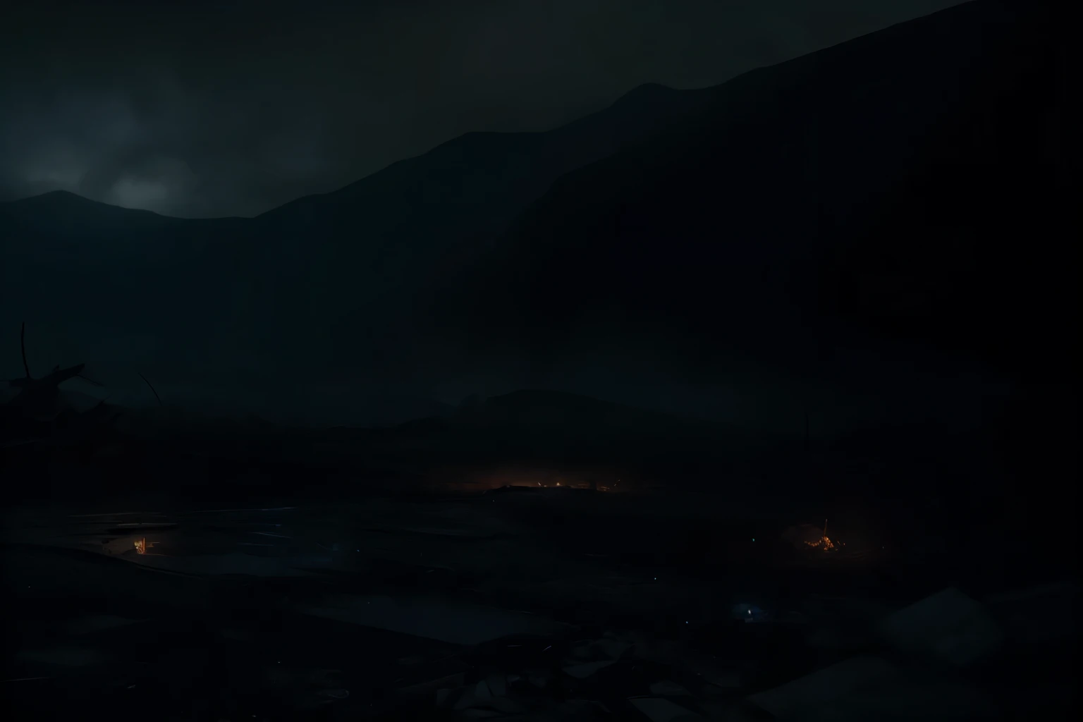 at night, a nightmare vast wasteland, gloom, eerie, dark ,midnight