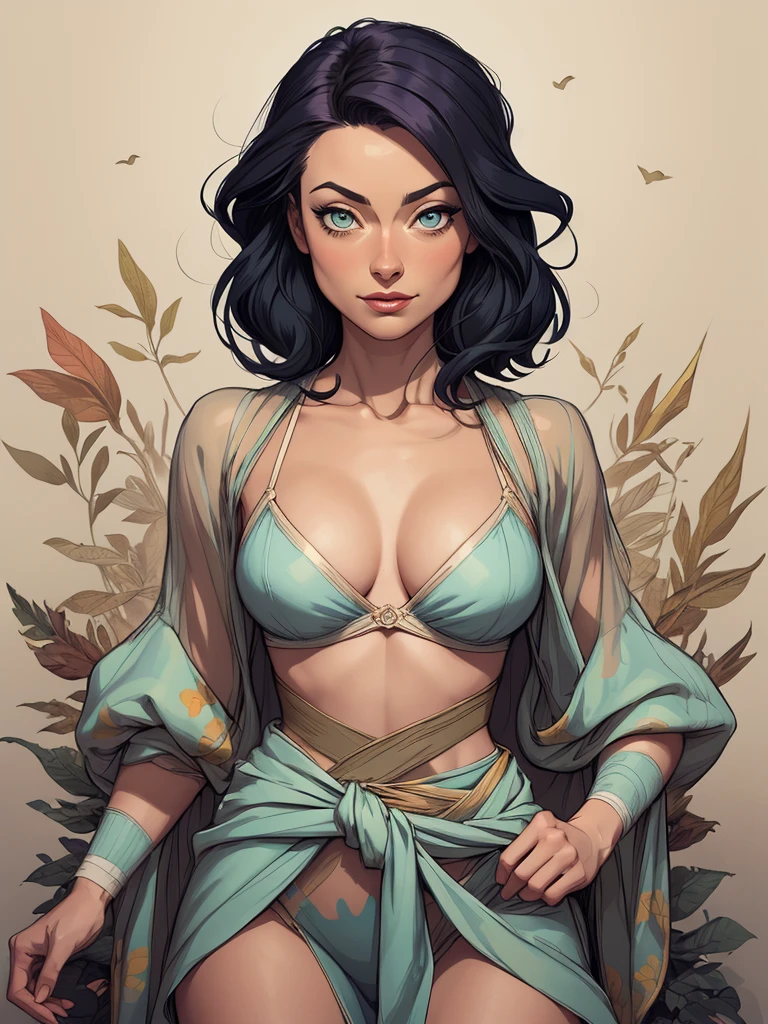 Personagem feminina Olivia Wilde Imagem de desenho animado de uma mulher .Ilustra??o estilo desenho animado, estilo de arte dos desenhos animados, estilo de arte dos desenhos animados, digital illustration style, design de personagens altamente detalhado, arte digital detalhada coragem, Forest fan art, Design de personagens de retrato, beautiful digital illustration, retrato de alta qualidade, Arte em quadrinhos, mulher jovem cabelo com transas lindas . Beautiful lined eyes Medium large bust and wonderful sexy clothes. image expression of sexual desire from waist to waist illustration