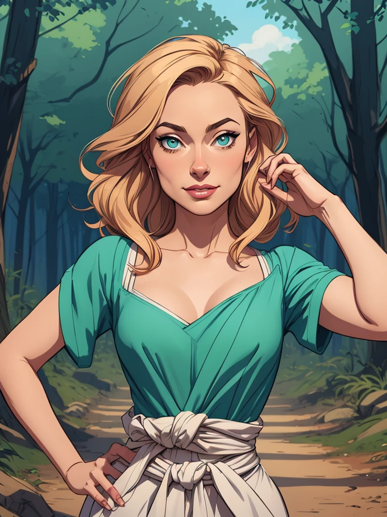 Personagem feminina Olivia Wilde Imagem de desenho animado de uma mulher .Ilustra??o estilo desenho animado, estilo de arte dos desenhos animados, estilo de arte dos desenhos animados, digital illustration style, design de personagens altamente detalhado, arte digital detalhada coragem, Forest fan art, Design de personagens de retrato, beautiful digital illustration, retrato de alta qualidade, Arte em quadrinhos, mulher jovem cabelo com transas lindas . Beautiful lined eyes Medium large bust and wonderful sexy clothes. image expression of sexual desire from waist to waist illustration