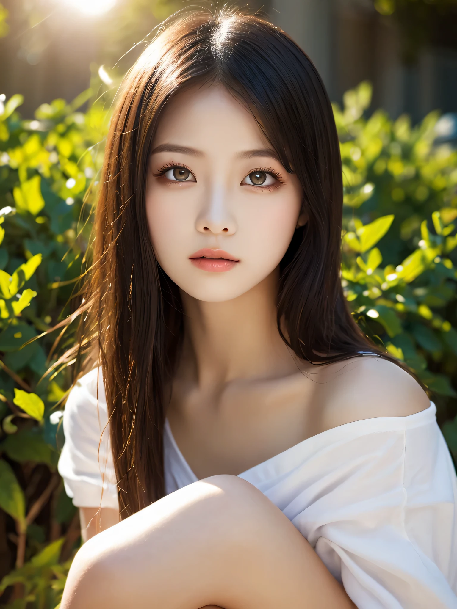 (sfw:1.5),best quality, masterpiece, girl, Dark hair, dark eyes, home, sun shining, shiny skin, sun flare