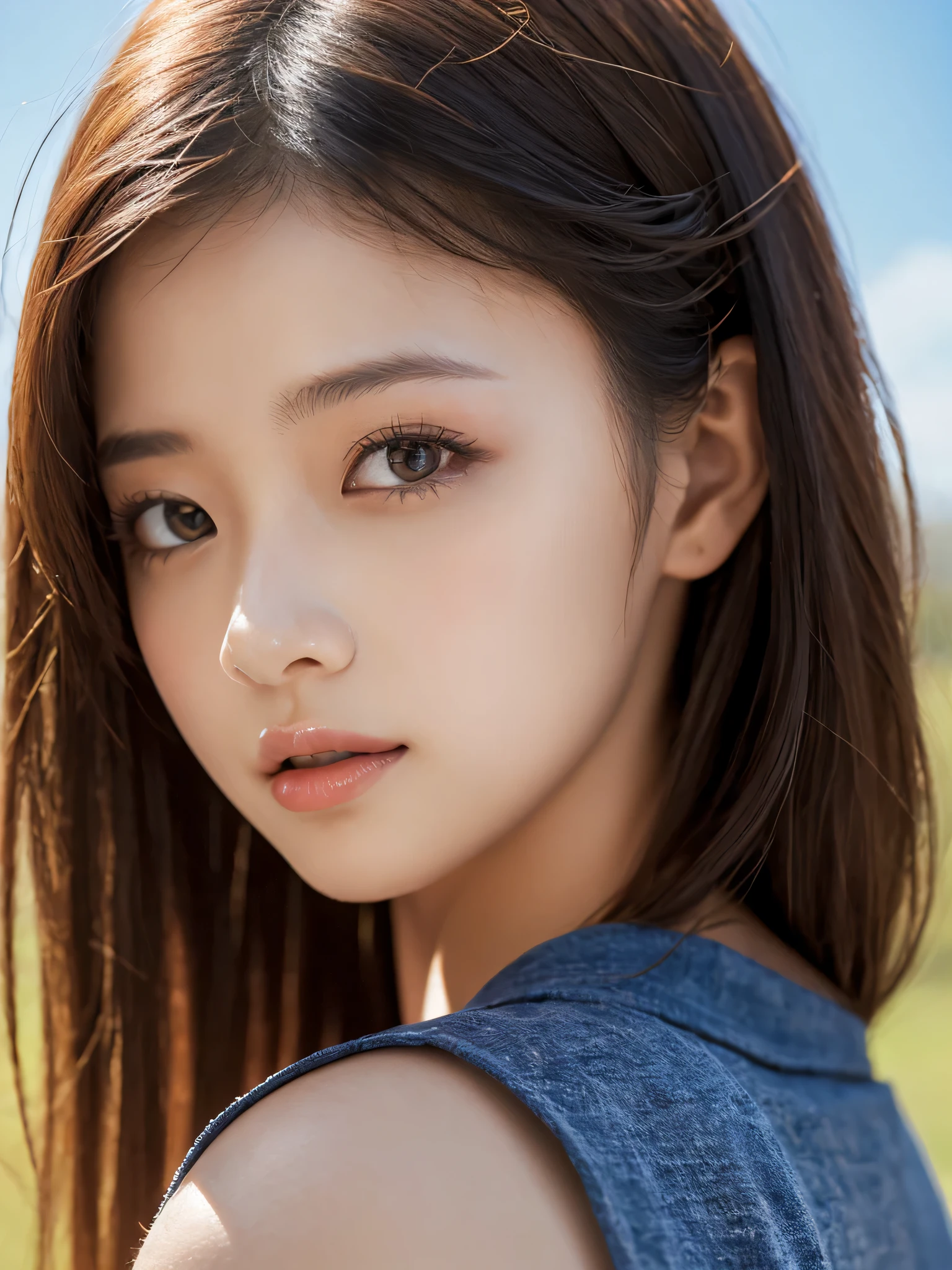 (sfw:1.5),best quality, masterpiece, girl, Dark hair, dark eyes, home, sun shining, shiny skin, sun flare