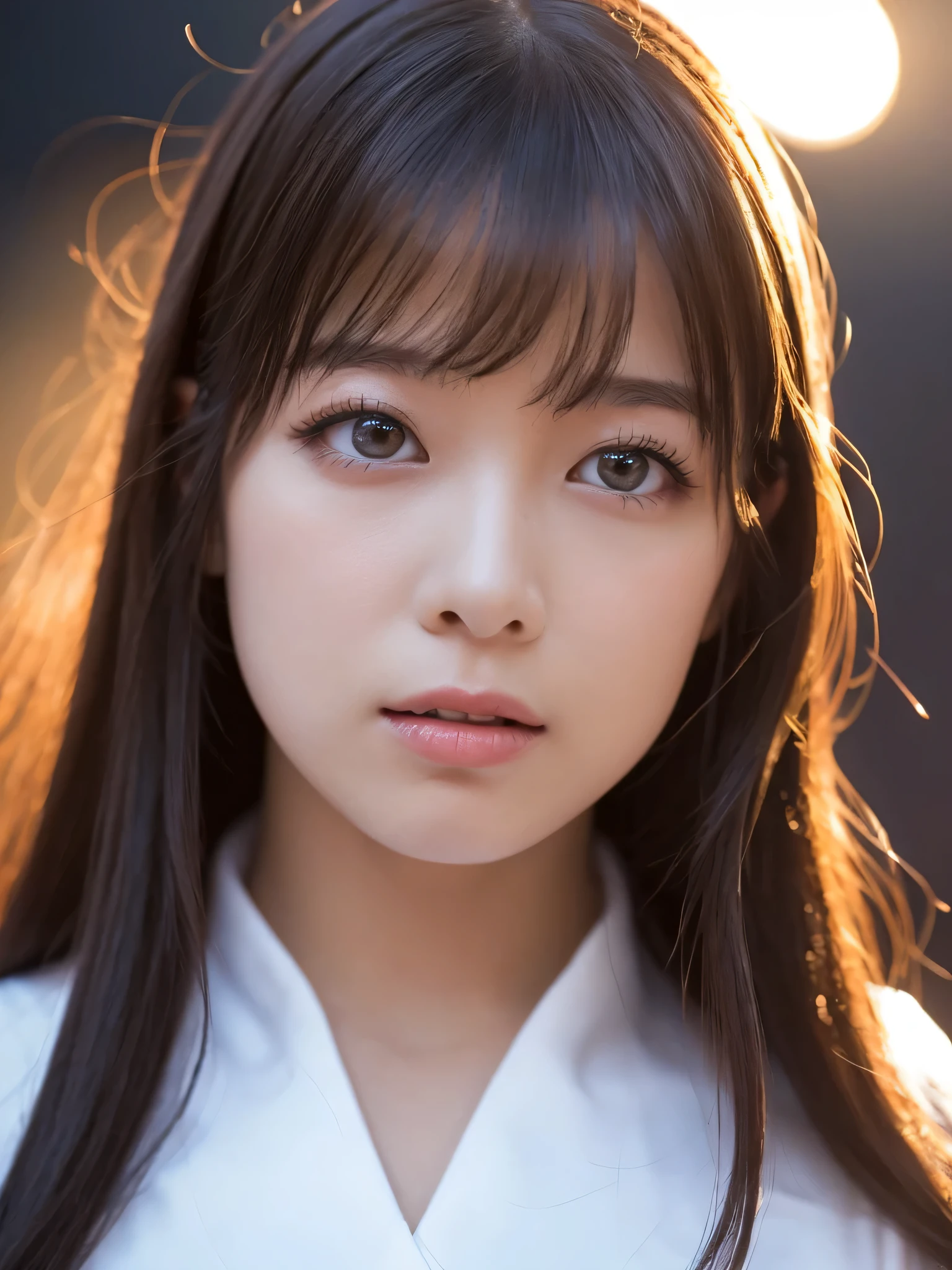 (sfw:1.5)、 sun flareWhite base with purple-red fluttering costume、tulle skirt、23 years old, perform on stage, concert photos, cute core、(((watching the audience)))、23 years old、Mei Nagano、shooting from above、（Natural and detailed face standing、beautiful and detailed eyes、beautiful and dense lips、very detailed eyes、detailed face、long eyelashes）（8K resolution）、High resolution、masterpiece：1.2 )、Super detailed、(real、photorealistic、photorealistic: 1.37)、bob hair、belle delphine、dress、8K、fantastic lighting、bright colors、standing position、(((Gazing at the viewer)))