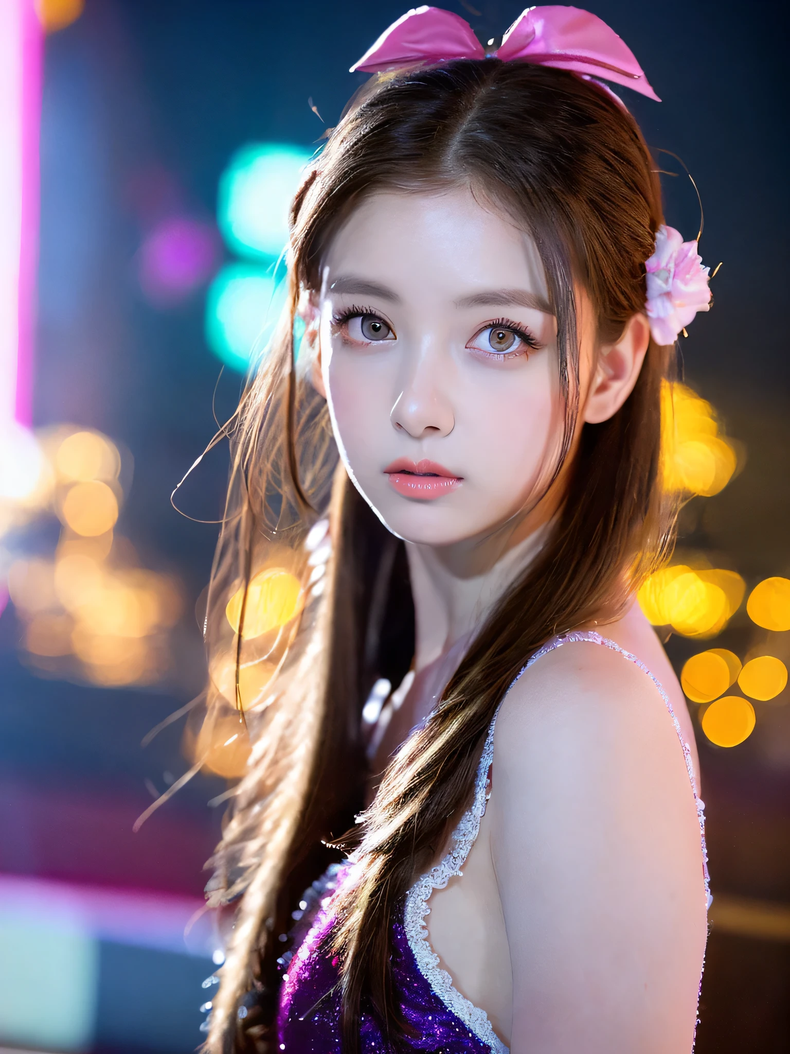 A very cute face like an idol、Looks like a young face、20-year-old female、Gentle and cute、Cleavage、Beautiful moon and starry night、Illuminated only by moonlight、RAW Photos、Genuine、live-action、(Artistic Expression)、Real Stick、High resolution、masterpiece