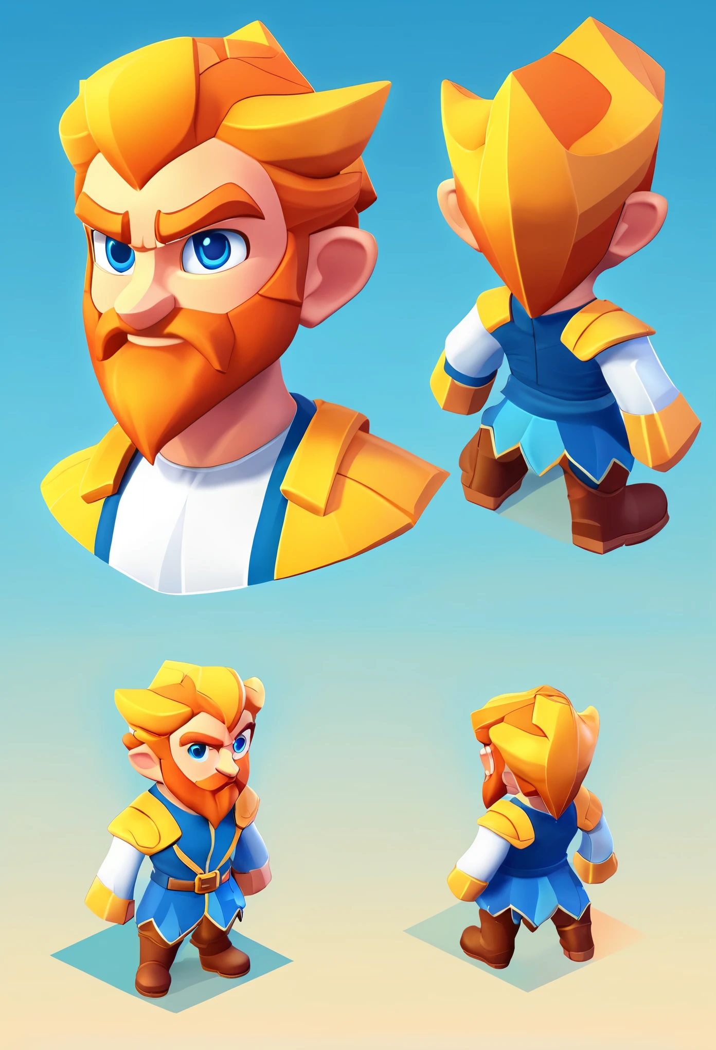 game character of character sheet, multi angle, An isometric game character for mobile games, Front and back view of an isometric game character for mobile games, An isometric game character for mobile games, Front and back view of an isometric game character for mobile games, An isometric game character for mobile games, Front and back view of an isometric game character for mobile games, cartoon clay style, body ratio 1:1, cartoon clay style, full body, clean background, 8k, high quality cartoon clay style::0.8 An isometric game character for mobile games:: Front and back view of an isometric game character for mobile games::
