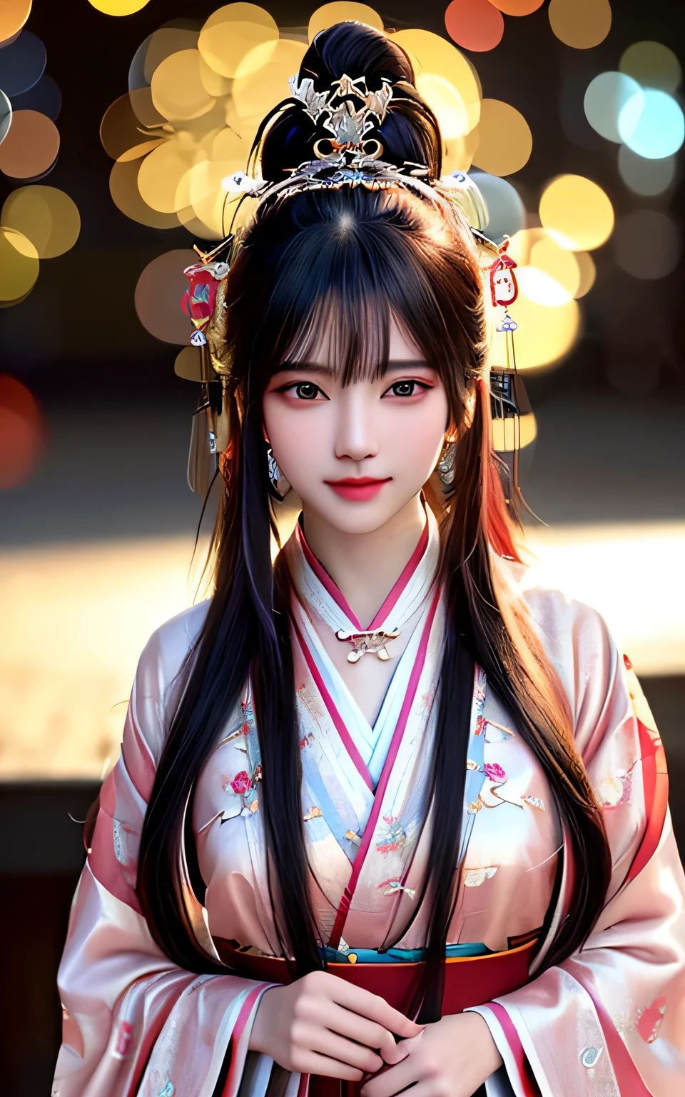 (best quality,4k,8k,highres,masterpiece:1.2),ultra-detailed,(realistic,photorealistic,photo-realistic:1.37),blushing,star-shaped pupils,red chinese hanfu,hanfu,chinese clothing,hair ornament,necklace,jewelry,beautiful face,body on top,chindal effect,realistic,dark studio,rim light,two-toned lighting,(meticulously detailed skin:1.2),8K ultra HD,digital camera,soft lighting,high quality,volumetric lighting,vivid,photograph,high resolution,4K,8K,bokeh
