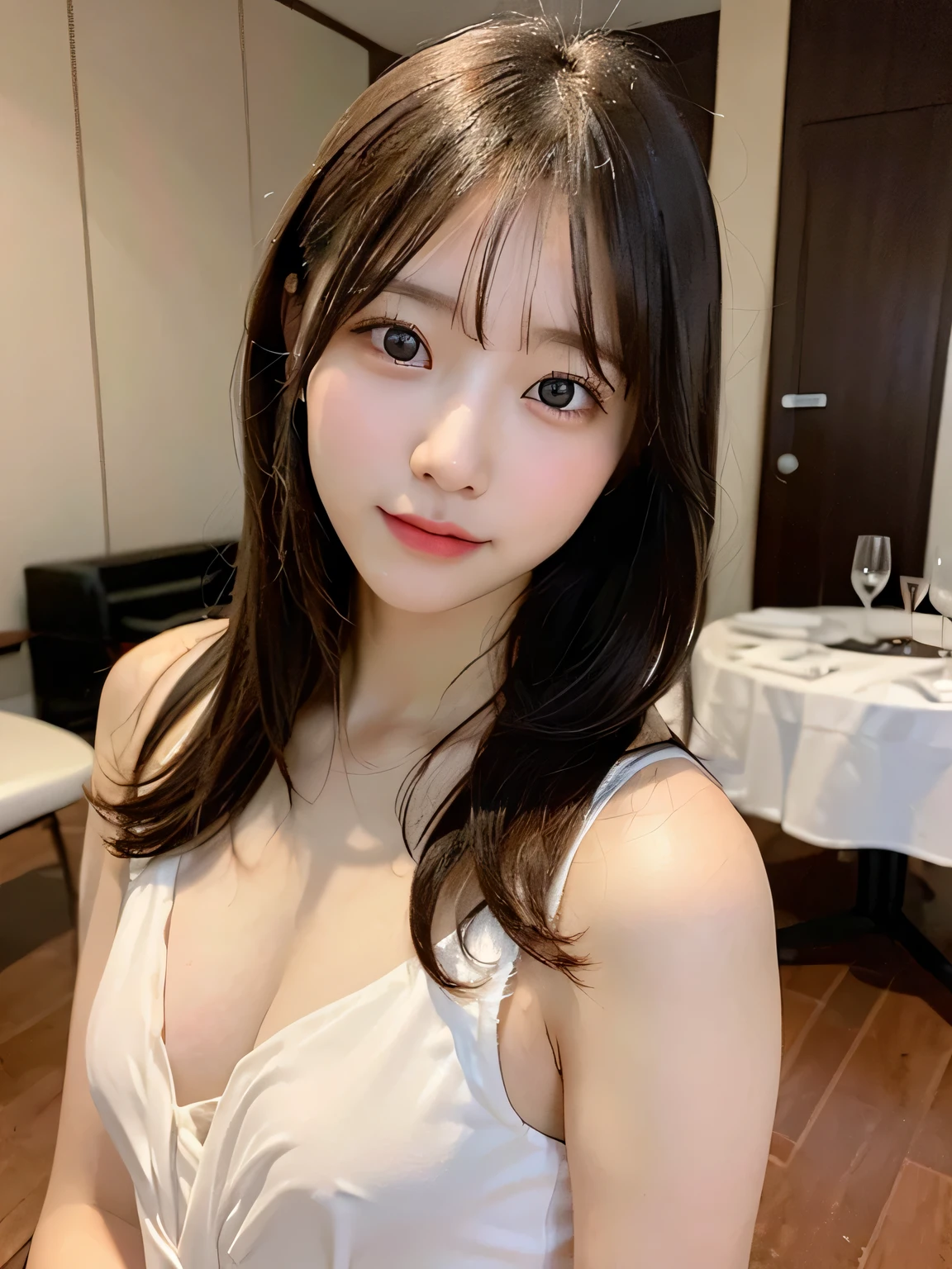 ((highest quality, 8k, Tabletop: 1.3, RAW Photos)), Sharp focus: 1.4, (1. AESPA Girl :1.1), alone, (Realistic, Realistic: 1.37), (Face Focus: 1.2), Cute face, Ultra detailed face, Short, unkempt hair, Small breasts, Flat Chest, nude, Chiffon panties, Hotel,