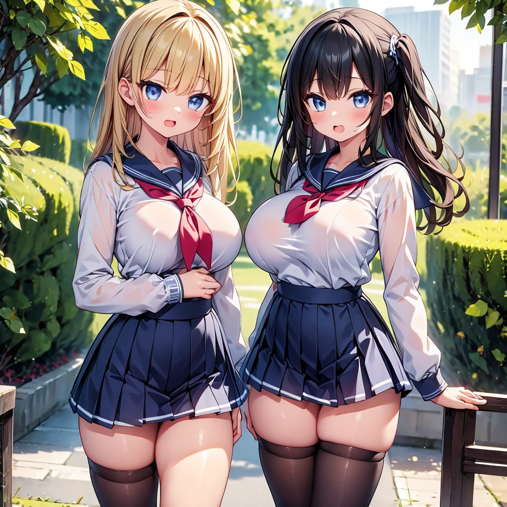 highest quality,wonderful,finely,extremely detailed CG Unity 8K wallpaper, (Stand in line:1.4), (5 girls, cute eyes, sailor uniform, clothed), (huge breasts), (open mouth:1.1), (long tongue:1.1), (mouth drool:1.1), (black stockings:1.1),(Thighs:1.1),(Waistline:1.1)