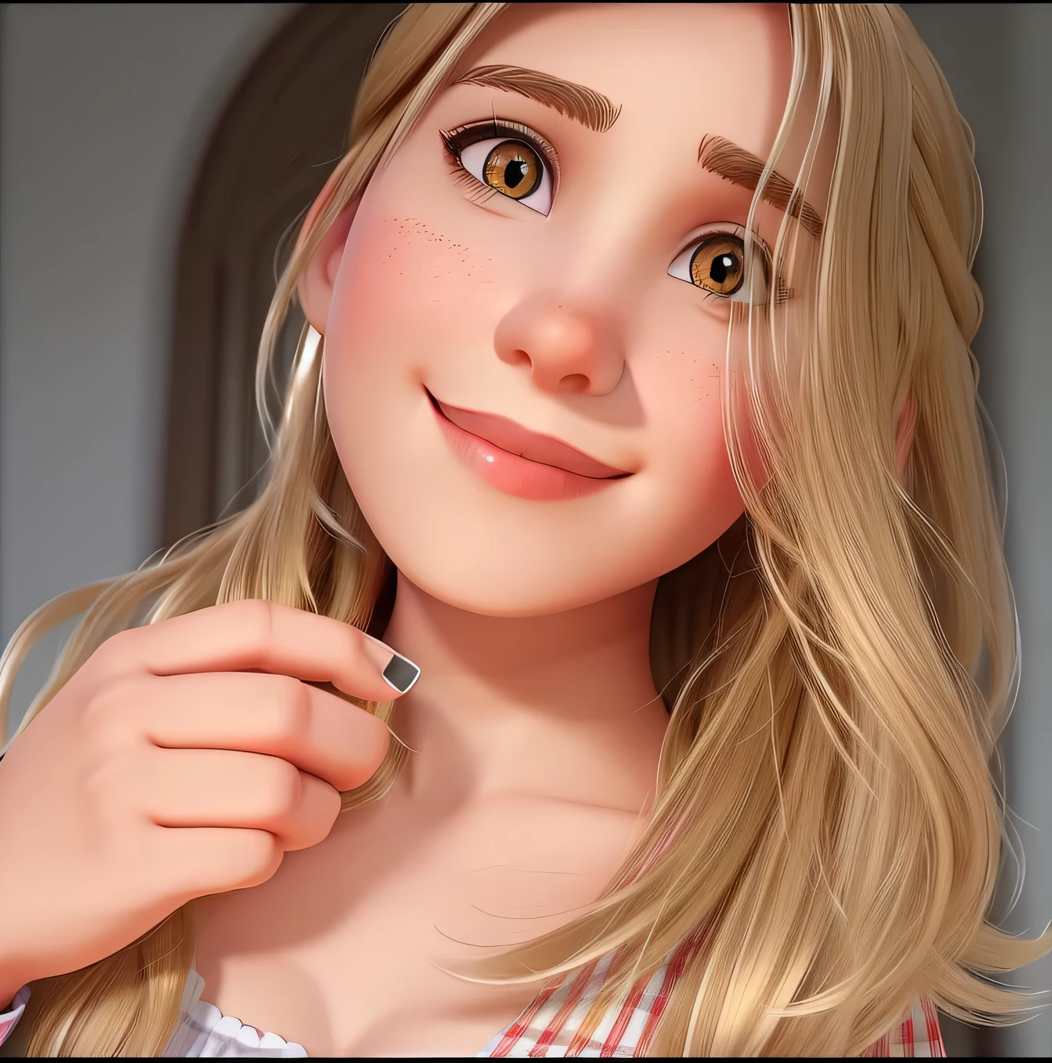 Brown-eyed blonde woman in a typical German dress.