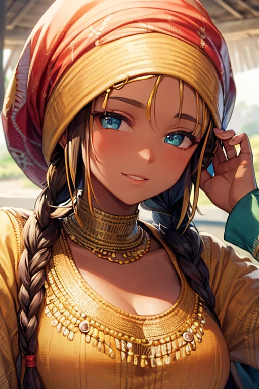 Portrait of an African woman with Nago braids in her hair in an African city  