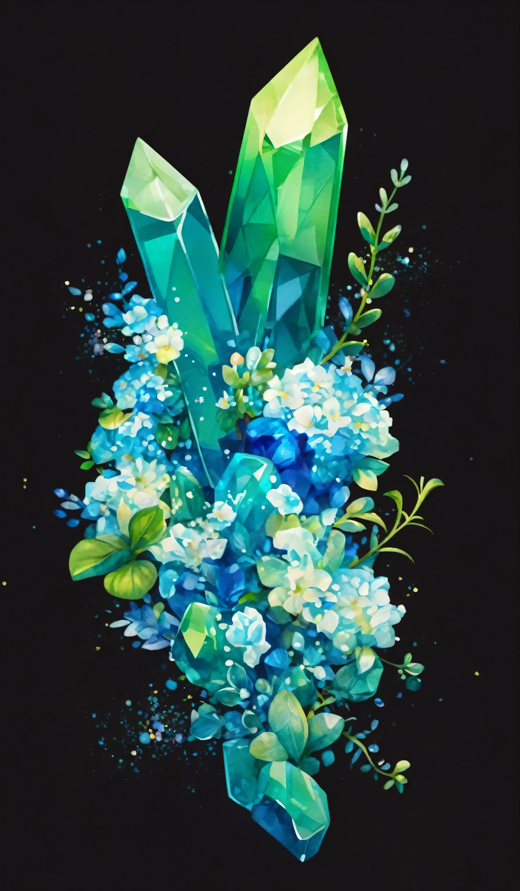 Beautiful crystals and flowers, best quality, ultra detailed, high detailed