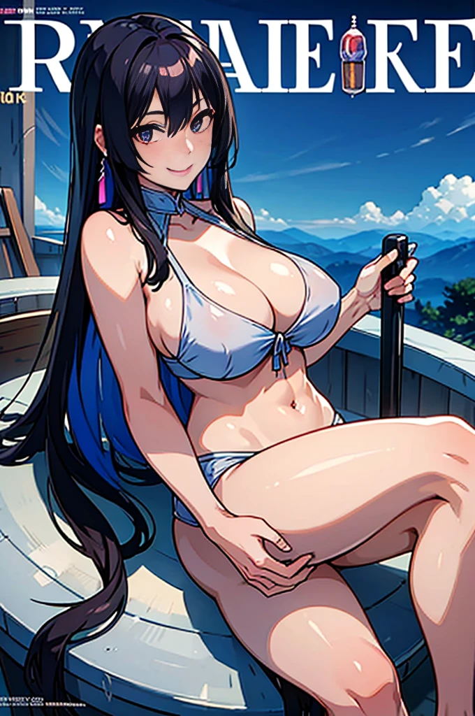 a 23 years old woman、(ultra high resolution, 8K RAW photo, photo realistics, weak outline:1.3, clear focus), best qualtiy, natural lighting, field depth, (Bright pupils, detailed beautiful eyes, high detailed face), Red lip, (tight focus:1.2, from below), sexy png, seductive smiling, Cinematic lighting, Perfect, High resolution skin:1.2, Realistic skin texture, body tired from sports, a small face、beautiful-makeup、long Hair、dark brown hair, Amazing Cleavage,ist, big ass, Raised sexy,g breast: 1.osed cleavf shoulders、Sportsni nude,(magazine cover:1.4), Extreme des, Ultra-realistic materials, narrow waist, (with sparkling eyes and a contagious smile:1.2),looking at Viewer,