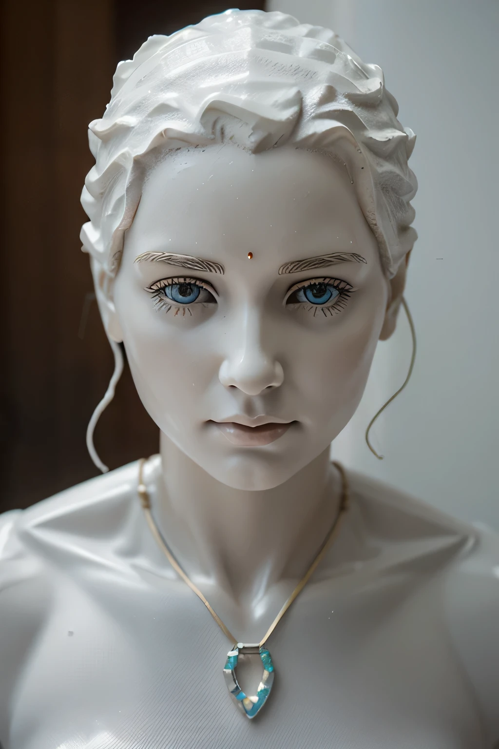 there is a glass statue of a woman holding a baseball bat, mulher de vidro transparente, statue feito de vidro, person feito de vidro, body feito de vidro, feito de vidro, face de vidro, realistic Escultura de vidro, 'a human head feito de vidro, pele de vidro, feito de vidro, Escultura de vidro, female made of ice, lindo trabalho em vidro, figura de vidro soprado foco no rosto, fundo desfocado
