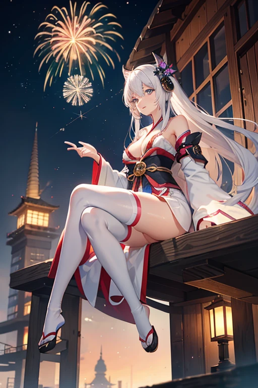 Highest quality, 8k, (Wide-angle lens),1 girl, (Mile Edelfelt),,Long silver hair,Emerald green eyes,Captivating smile, barefoot, China dress, butterfly, butterfly hair accessory, backless dress, Chinese Language Services, 2倍good,Golden dragon pattern,barefoot,full moon,Elbow Bag,good, hair accessory,jewelry,Earrings,Beaded anklet,Thin legs,Manicure, Mid-chest, alone, それからManicure, Outdoor,Chinese style architecture, Chinese style, lake, Ancient Town, Beautiful and elaborate water,Red Lantern,sexy