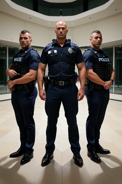 Bodyguards mens posing with 3 police officers 