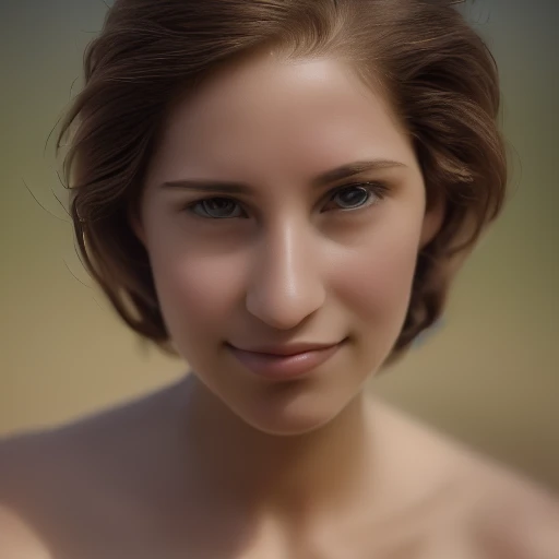 Portrait of a woman, Realistic Photography, Portrait Beautiful Female, close-up, editorial photograph of a  20 year old woman), (highly detailed face:1.4) (smile:0.7)  POV, by lee jeffries, nikon d850, film stock photograph ,4 kodak portra 400 ,camera f1.6 lens ,rich colors ,hyper realistic ,lifelike texture, dramatic lighting , cinestill 800, RAW photo, (((Portrait of amazing beauty))), ((Shining white skin)), (((Shiny natural bright brunet hair)), [perfect eyes], wavy hair is its natural volume,  defined curls  hair, eyeliner, hair between the eyes, waving hair, laughter, ((masterpiece, top quality, super detailed, film light, high resolution, very detailed)), detailed background, 8k UHD digital, SLR camera, soft light, high quality, shallow depth of field, natural soft light, (perfect hands), perfect beautiful face. Huge breast.The final image must be sharp, with no blurriness or compression artifacts, reflecting true-to-life proportions and high fidelity in a 3:4 aspect ratio. Aim for a resolution that allows even the smallest details to be crisp and vivid.
