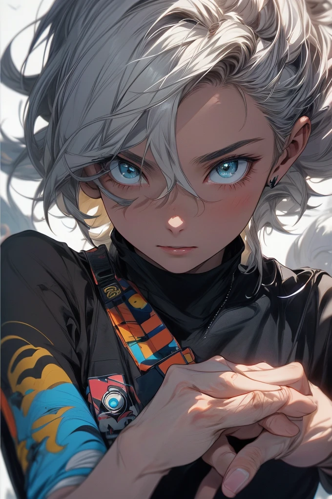 CG K ultrarrealista ,((de primera calidad、8k、32K、Obra maestra、nffsw:1.3)), (superfine illustration)、(super high resolution), (((cuerpo adulto))), (((1 chica en))), ((( bob de pelo corto ))), 25 year old cyberpunk gladiator with perfect body, Hombreras con espinas de metal., Gladiadores in Brooklyn, (( bob de pelo corto )), Camiseta del equipo de rugby rota, Casi desnudo al estilo urbano salvaje de Simon Bisley, pelo rubio corto, ropa minima, Metallic protection on the left arm with complex graphics.., Rojo oscuro con estrellas blancas y rayas azules y blancas., armadura, Lleno de puntas y remaches., Tatuaje de veneno (((Imagen desde la rodilla hacia arriba))), pelo rubio blanco corto, En el fondo、 There is a wall with an intricate design painted by Shepard Fairey..
