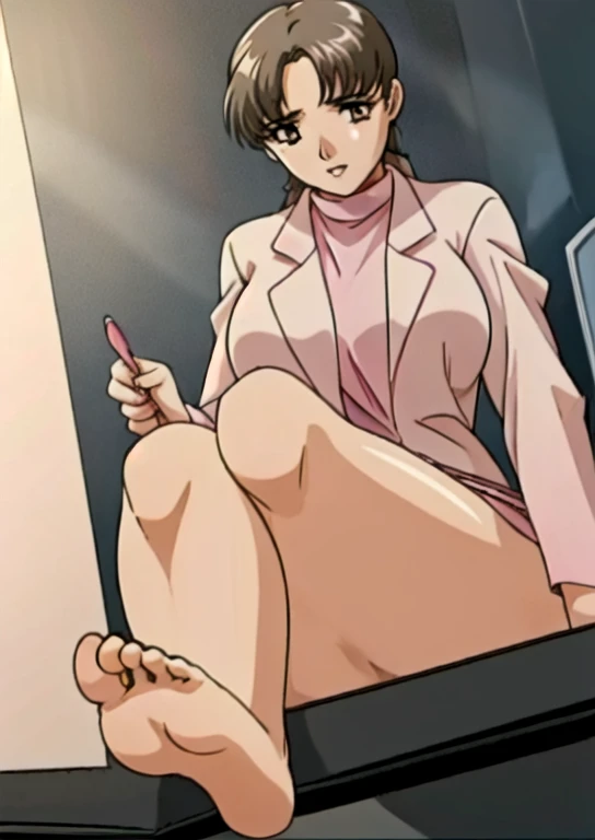 urotsukidoji researchgirl,
(alone:1.4),
One girl,Brown Hair, short hair, Brown Eye, Sexy Body,
(White long lab coat:1.4), (Pink turtleneck:1.4), (gray pencil skirt:1.4), barefoot, Bare thighs, (Parted bangs:1.4),
Relaxed facial expression, smile, Lips parted, Sitting, View your viewers,(Feet together:1.3),Indoor Computer, (night:1.4)
Portraiture,(prospect:1.4), (Half Body Shot:1.2)
(masterpiece:1.4), (highest quality:1.4),
Professional artwork, Intricate details, Vibrant colors, Diffuse lighting, Digital Blending, Super-detailed body, Ultra detailed hair, Ultra detailed face,
