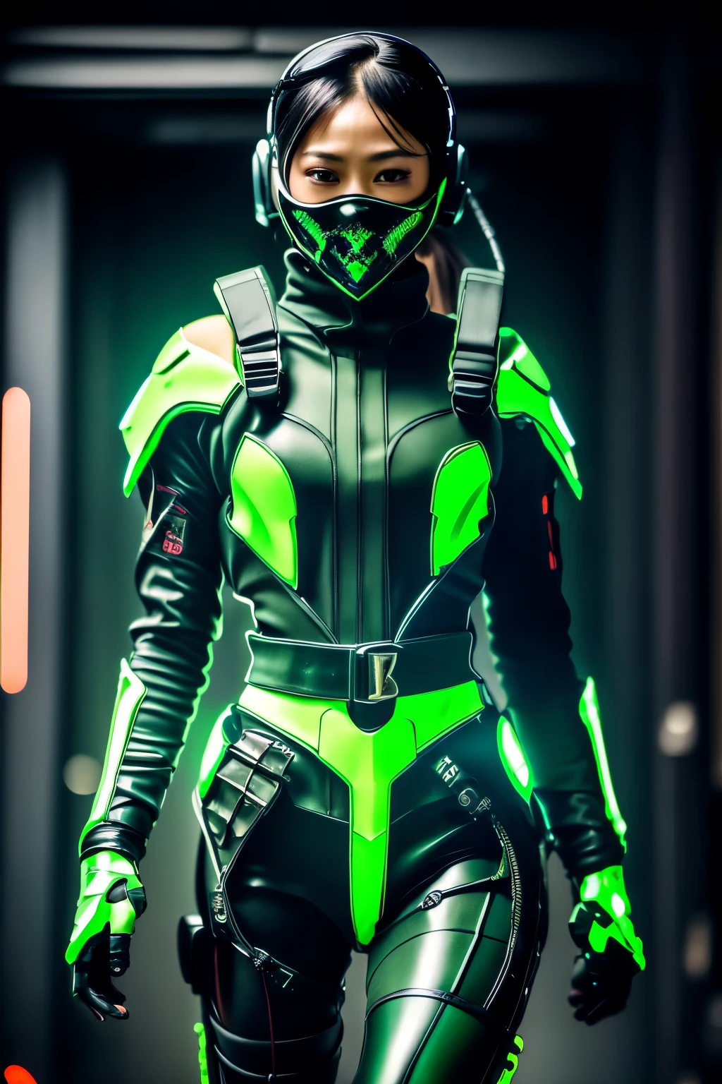 beautiful japanese young woman, extreme detailed, bodysuit, gloves, belt, thigh boots, (valorantViper:1.2), bodysuit, gloves, belt, thigh boots, respirator, looking at viewer, face, portrait, close-up, green, slender, (combat ready stance), (tactical outfit), (solo character), (gaming theme:1.5), short hair, green, (black hair), (milittary gear), (gas mask:0.4), (poisonous green:1.2), (glowing effects),