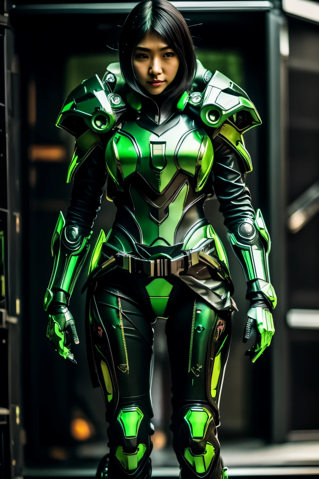 beautiful japanese young woman, extreme detailed, bodysuit, gloves, belt, thigh boots, (valorantViper:1.2), bodysuit, gloves, belt, thigh boots, respirator, looking at viewer, face, portrait, close-up, green, slender, (combat ready stance), (tactical outfit), (solo character), (gaming theme:1.5), short hair, green, (black hair), (milittary gear), (gas mask:0.4), (poisonous green:1.2), (glowing effects),