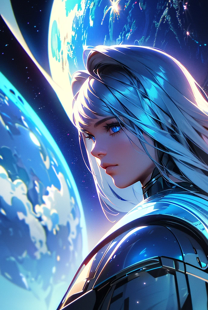 (best quality,4k,8k,highres,masterpiece:1.2),ultra-detailed,(realistic,photorealistic,photo-realistic:1.37),space girl,detailed eyes and lips,beautiful face,shiny hair,scintillating makeup,stunning outfit,galactic background,cosmic scenery,celestial bodies,sparkling stars,nebulous clouds,galaxy clusters,glimmering spaceship,futuristic atmosphere,vibrant colors,ethereal lighting,dramatic shadows,sci-fi concept art