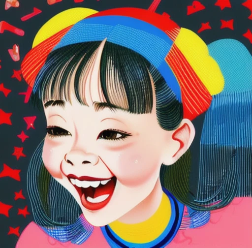 Laughing girl、look diagonally upward、