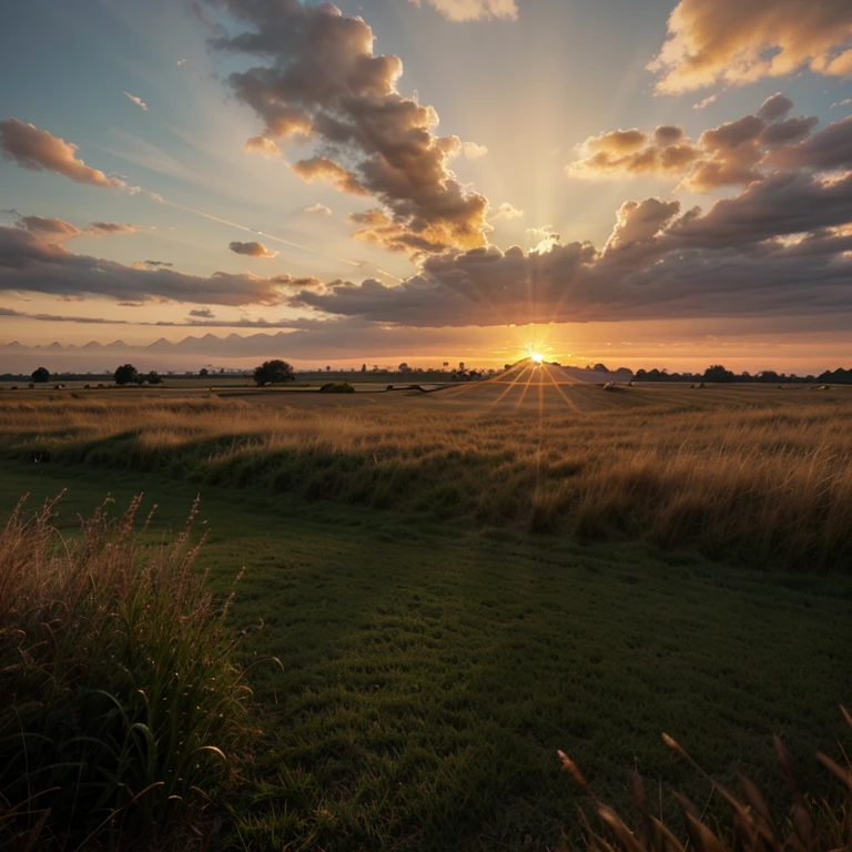 sunrise at endless grass fields