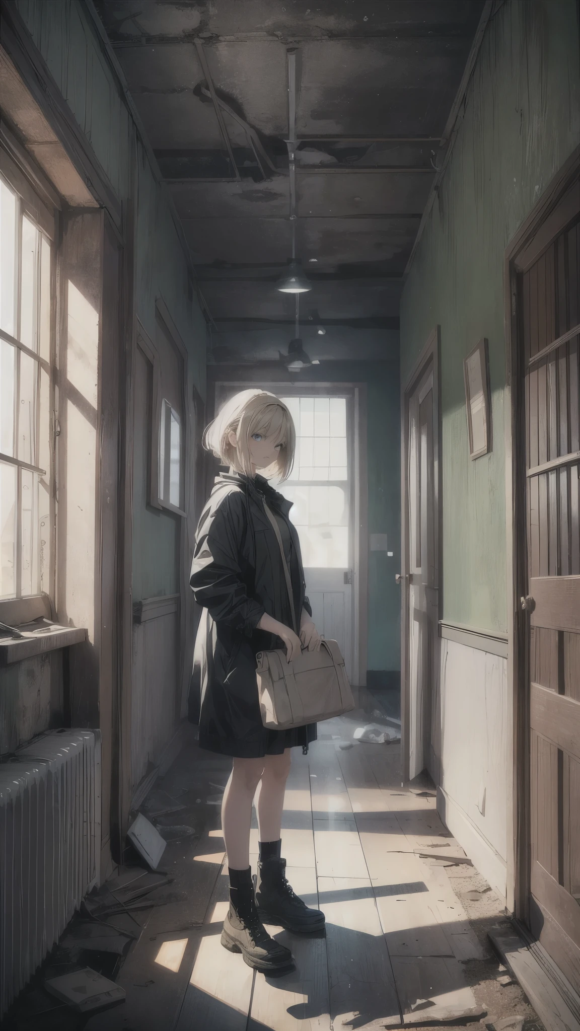 Black and white illustration open door