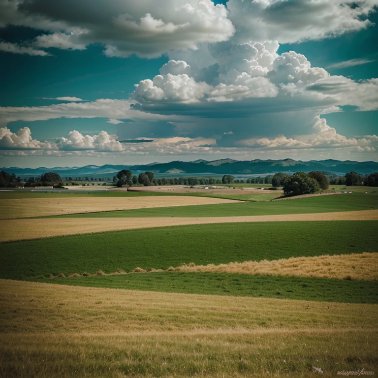 wide endless grass fields with clouds