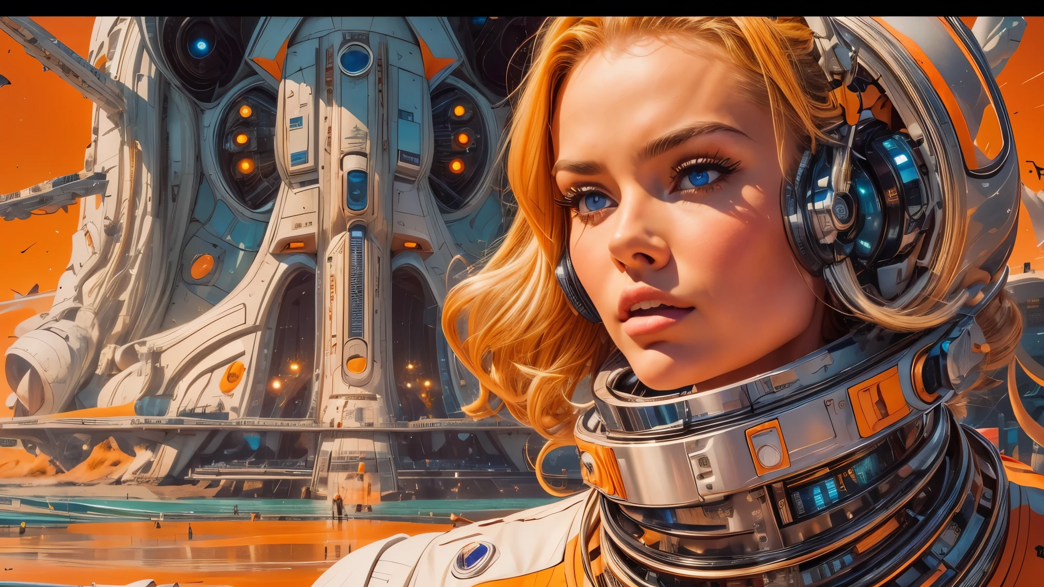 arafed image of a woman in a spaceship cockpit with a computer, heavy metal artwork, inspired by John Avon, disco, beautiful girl on the horizon, videogame cover art, steve oliff, dating app icon, merchant collector, large array, starfire, brian pulido, widescreen, 7 0 s vibe