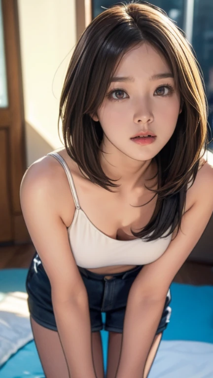((8k,RAW Photos,highest quality,masterpiece),HD RAW Color Photos,(Realistic,Realistic:1.37),(highest quality),(Best Shadow),(Best Illustration),clavicle((big)),((Ultra-high resolution,High quality CG unity 8k wallpapers,Physically Based Rendering,Cinema Lighting),-yeld gi(((Completely naked(1.9)、All Nude(1.9)))), No clothes(1.6), ((Thin pubic hair(1.6)、Less hair(1.6))), (((Her full body image(1.9)))),,Elementarul and detailed,Light on the face,((Full Body Shot:1.2)),Especially bright light,Glowing Skin,(((Brunette color hair,short hair:1.2))),(Thick Tight),Ulzzang-6500-v1.1:0.2,I'shy,(flashlight:1.2),Browsing Caution,((Seductive pose:1.2)),((Excellent anatomy:1.2)),((Bright and refreshing classrooms,The background is blurred: 1.2)),Perfect Face,Cute face