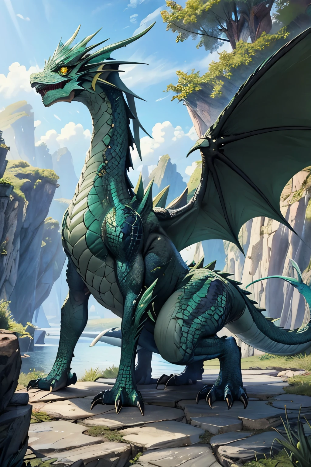 ((best quality)), ((masterpiece)), (detailed), one emerald green coloured dragon