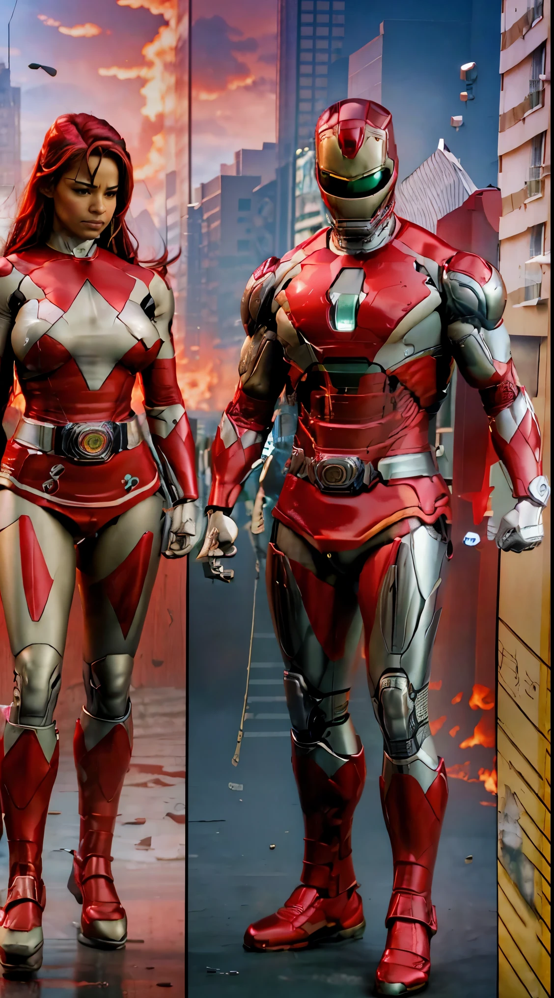 Cyborg Sexy Big Breasts Athletic Body Robotic Arms Green and Red Metal Boots Green and Red Armor Senario NSFW A Power Ranger City Pink - Mighty Morphing Power Rangers Ice NSFW Tactical Vest Nsfw iron man armor