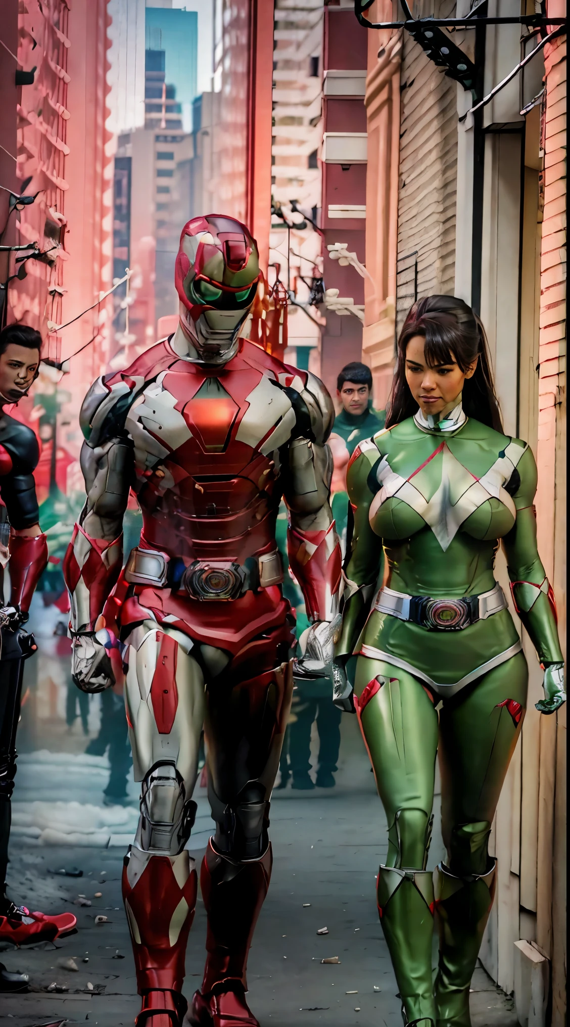 Cyborg Sexy Big Breasts Athletic Body Robotic Arms Green and Red Metal Boots Green and Red Armor Senario NSFW A Power Ranger City Pink - Mighty Morphing Power Rangers Ice NSFW Tactical Vest Nsfw iron man armor 