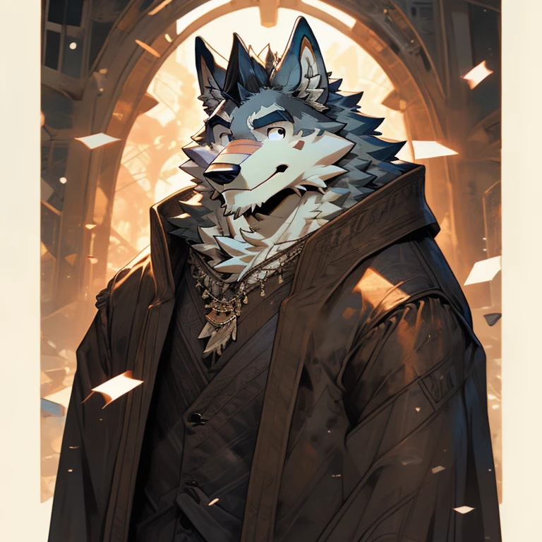 obra maestra, La mejor calidad en el mejor de los casoacho peludo, 1 chicos, pubis peludo, enfoque masculino, solo, oreja de animal, formal, orejas de lobo, wolf boy, smile,piel blanca,pelaje gris,piel blanca,piel de dos tonos,Black El ojo,sin ropa alguna,cejas gruesas,coda,Look at the camera,cuerpo completoesbiano,orejas gris
