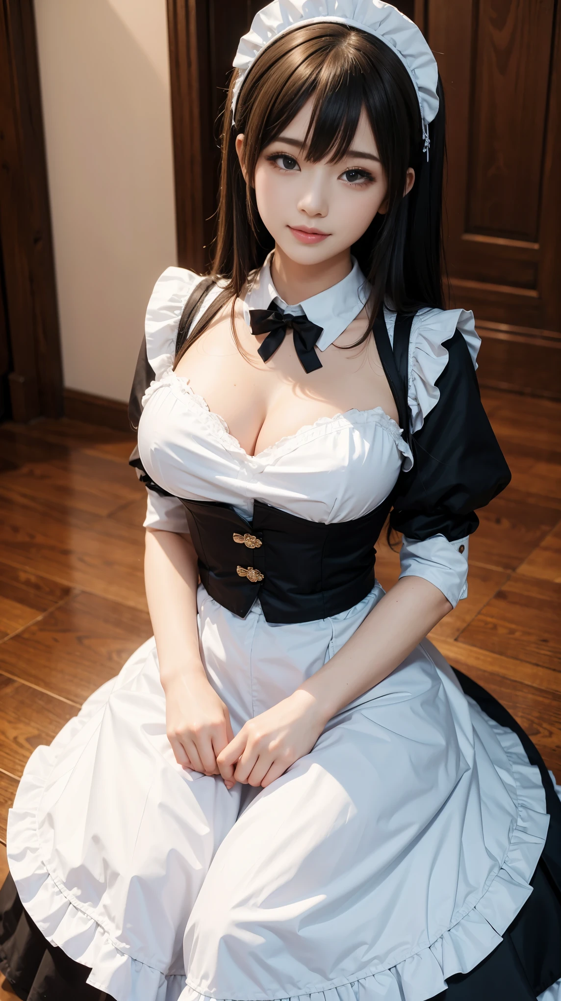 masterpiece, highest quality, High resolution,, Super vivid，Hyper Quality，8k, Real，One girl, Large Breasts,(1.6)，Maid clothes, 