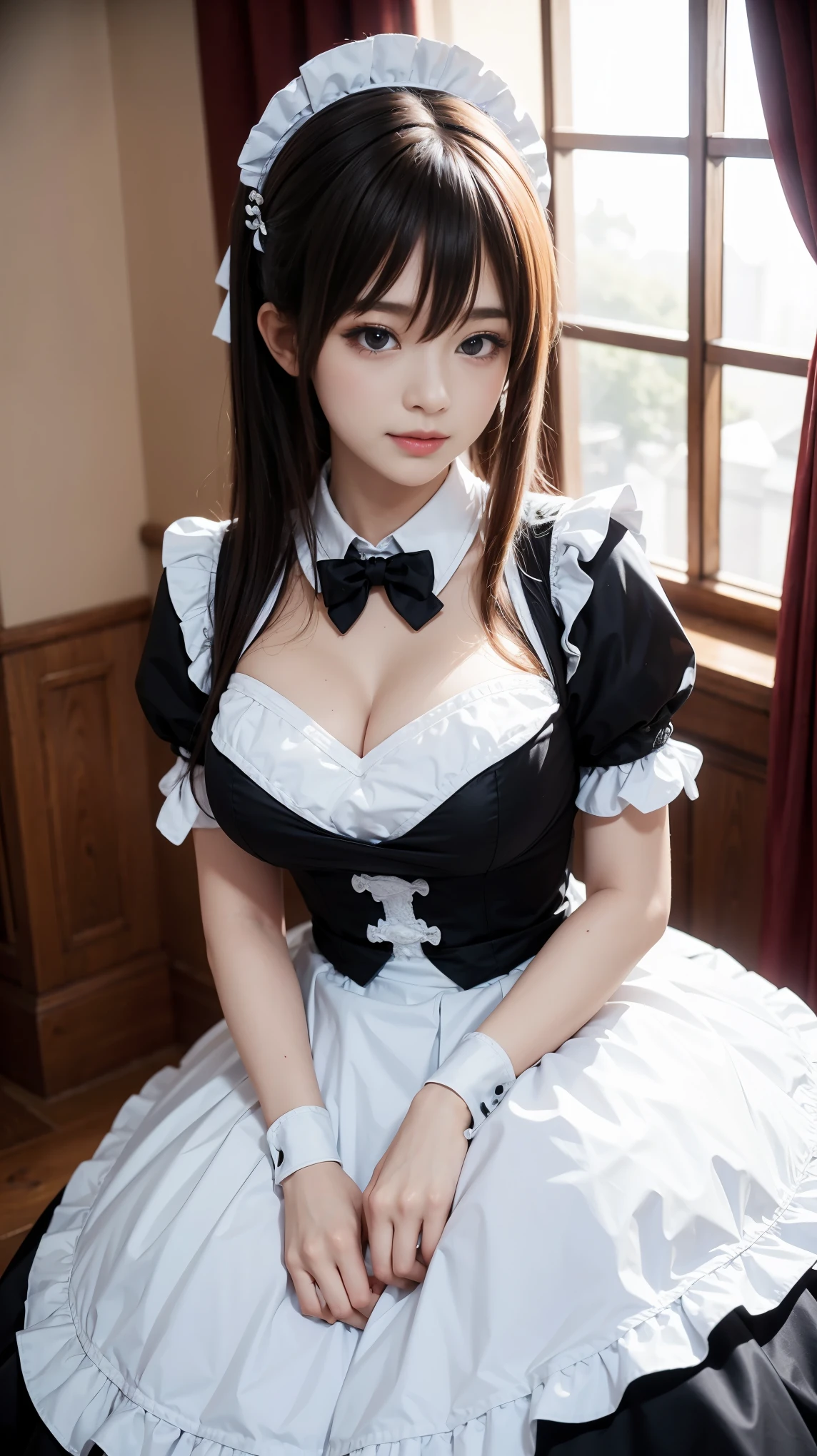 masterpiece, highest quality, High resolution,, Super vivid，Hyper Quality，8k, Real，One girl, Large Breasts,(1.6)，Maid clothes, 